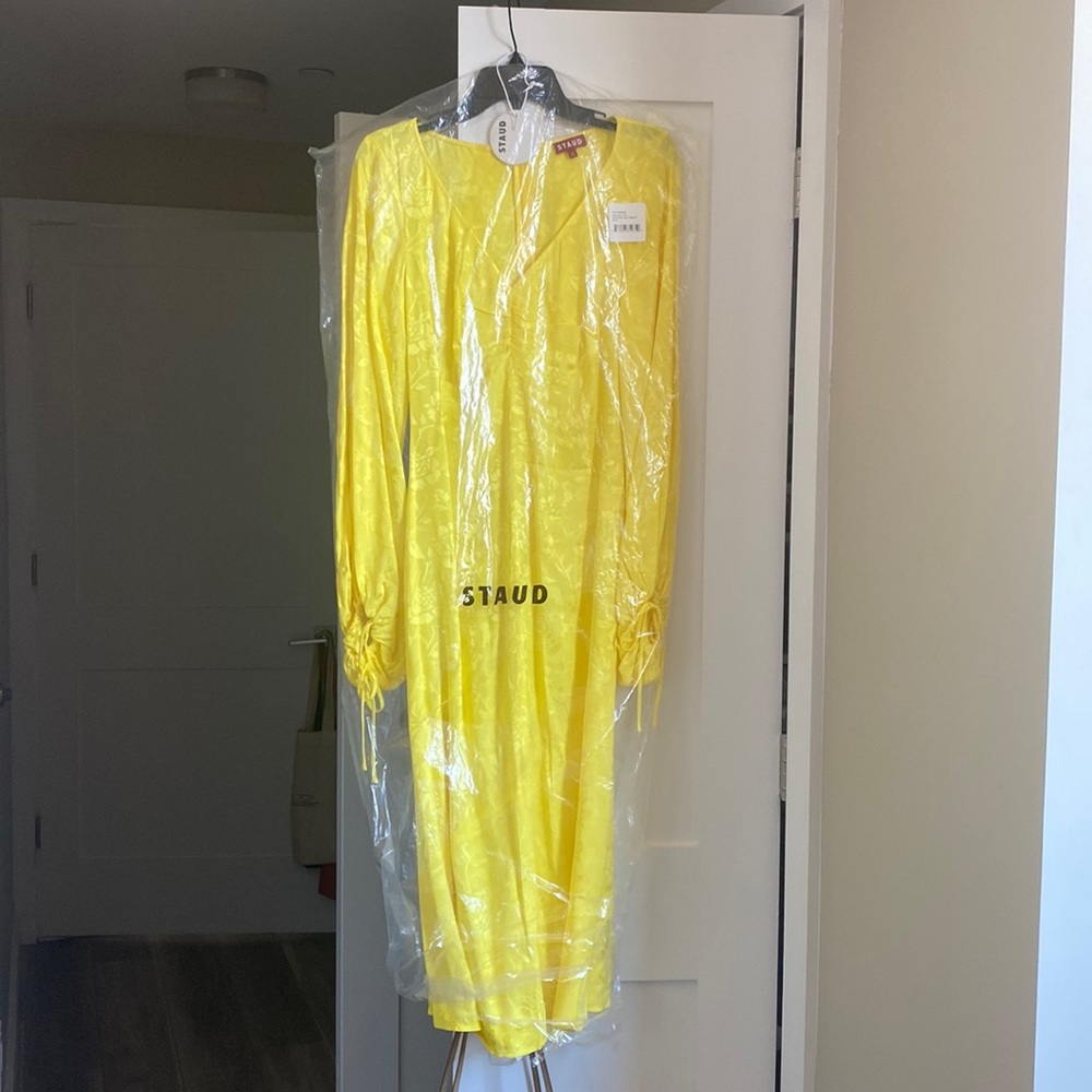 STAUD NWT Sofia yellow balloon sleeve Dress. Sz 6 🍋 - Picture 3 of 5